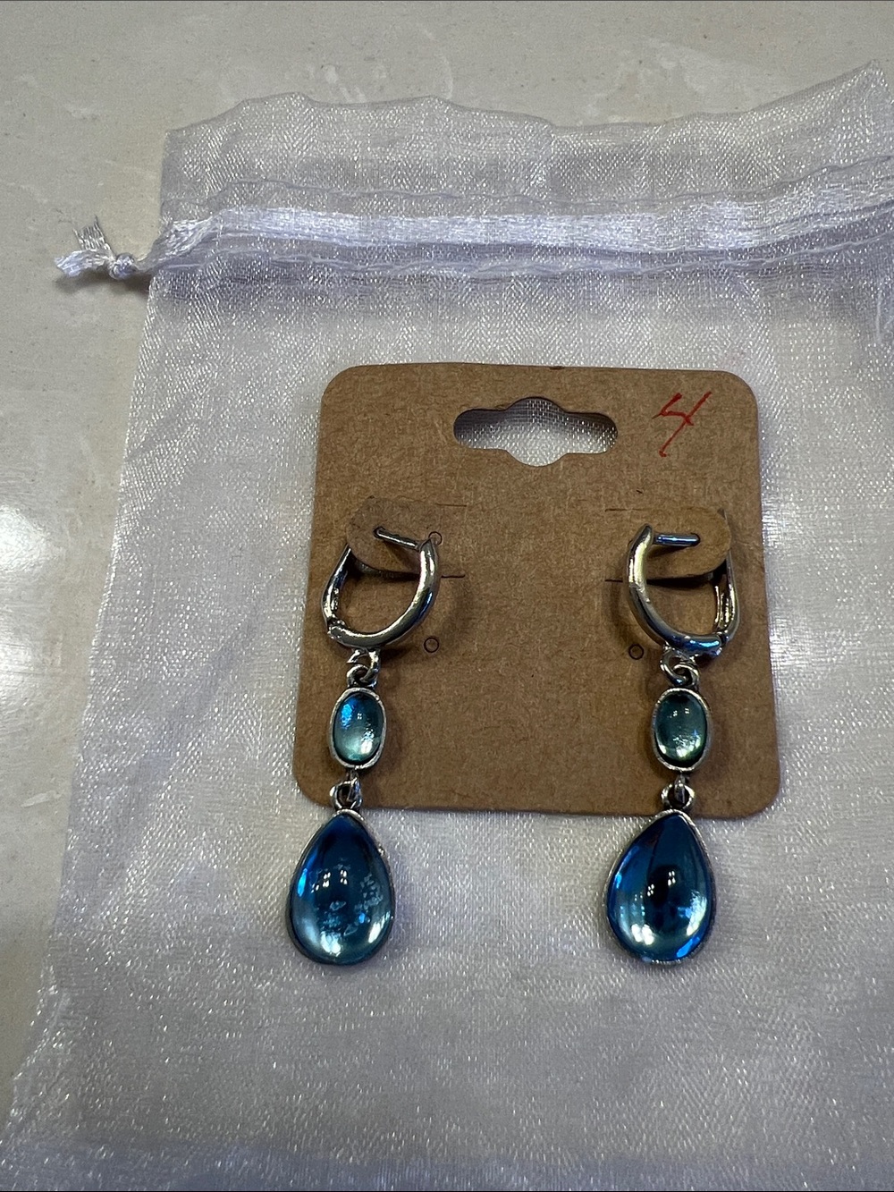 Silver-Tone Blue Teardrop Dangle Earrings - Blue